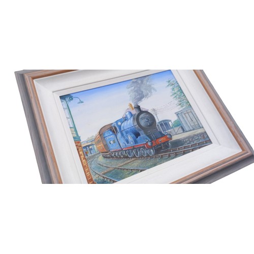 219 - AN OIL PAITNING OF A STEAM TRAIN 20x13