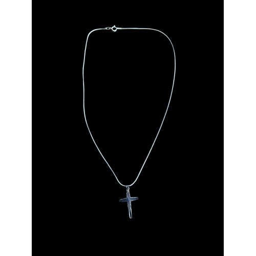 226 - A SILVER BRIGHT CUT CROSS ON A SILVER CHAIN