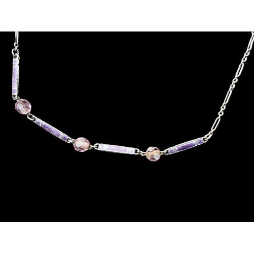 255 - A UNIQUE SILVER PURPLE ENAMEL WITH AMETHYST NECKLACE