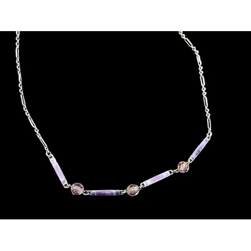 255 - A UNIQUE SILVER PURPLE ENAMEL WITH AMETHYST NECKLACE