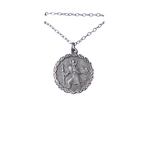 262 - A SILVER CHAIN AND SILVER ST CHRISTOPHER PENDANT