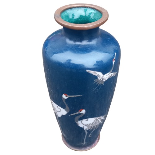 346 - AN ENAMEL VASE DISPLAYING CRANES 5