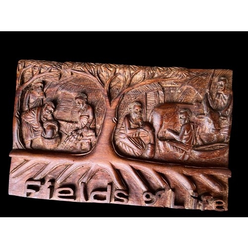 380 - A WOODEN FIELDS OF LIFE CARVING 20x13