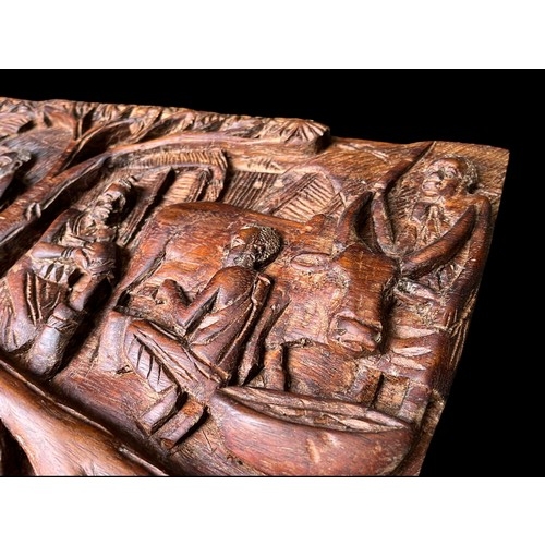 380 - A WOODEN FIELDS OF LIFE CARVING 20x13