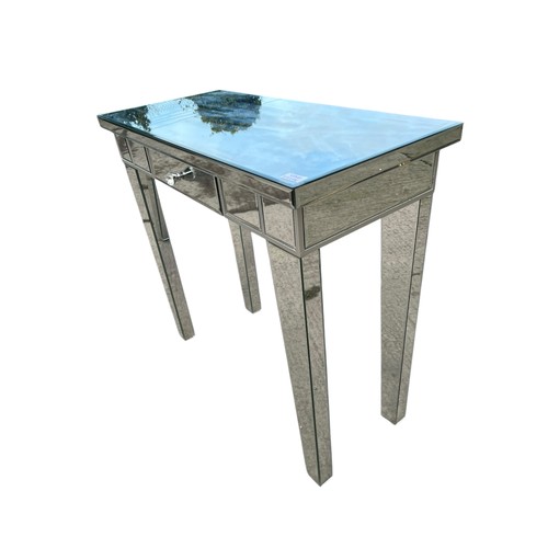 460 - A MIRRORED SINGLE DRAWER CONSOL TABLE (SLIGHT DAMAGE TO MIRROR)