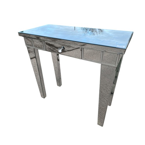 460 - A MIRRORED SINGLE DRAWER CONSOL TABLE (SLIGHT DAMAGE TO MIRROR)