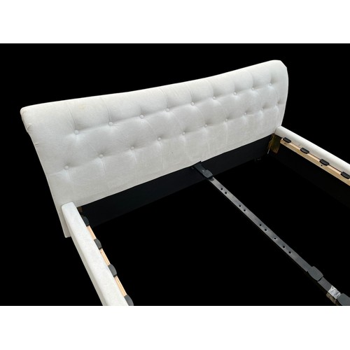 418 - 5FT BIEGE BUTTON BACK BED FRAME