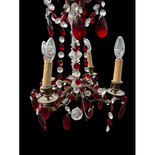 438 - A BARCCA STYLE RED AND CLEAR GLASS CHANDALIER