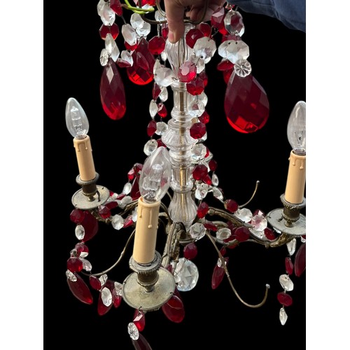 438 - A BARCCA STYLE RED AND CLEAR GLASS CHANDALIER