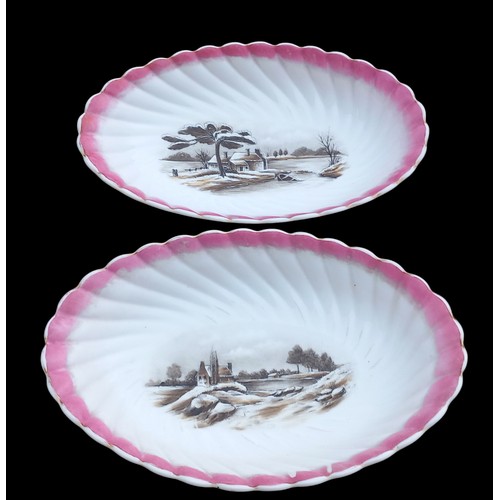 779 - A PAIR OF HAMD PAINTED RIBBED DISH WITH IMPRESSION MARKS