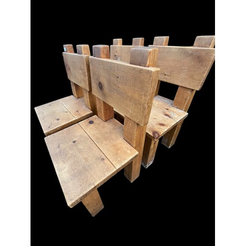 221 - A SET OF 4 SOLID CHUNKY PITCH PINE CHAIRS