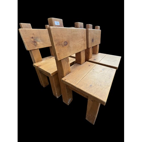 221 - A SET OF 4 SOLID CHUNKY PITCH PINE CHAIRS