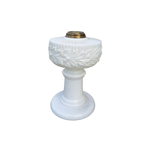 1 - BRASS OIL LAMP WITH WHITE GLASS OIL LAMP BASE