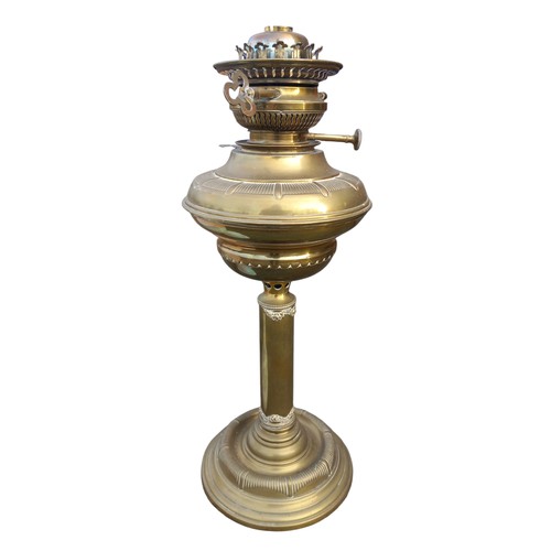 1 - BRASS OIL LAMP WITH WHITE GLASS OIL LAMP BASE