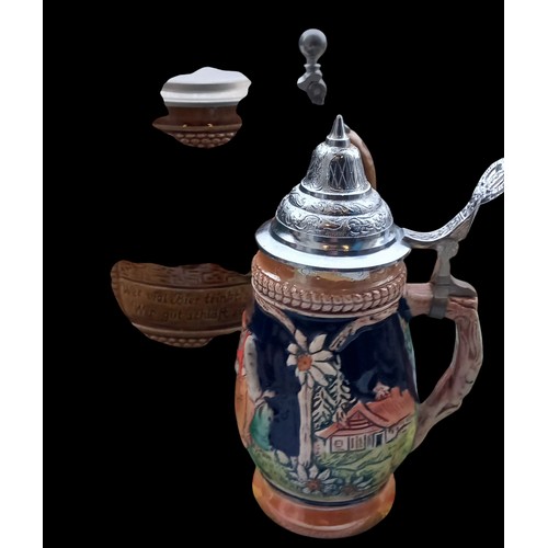 35 - 4 GERMAN STEINS AND 2 PUB DRIP CLOTHS