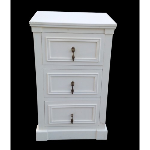 54 - WHITE 3 DRAWER BEDSIDE