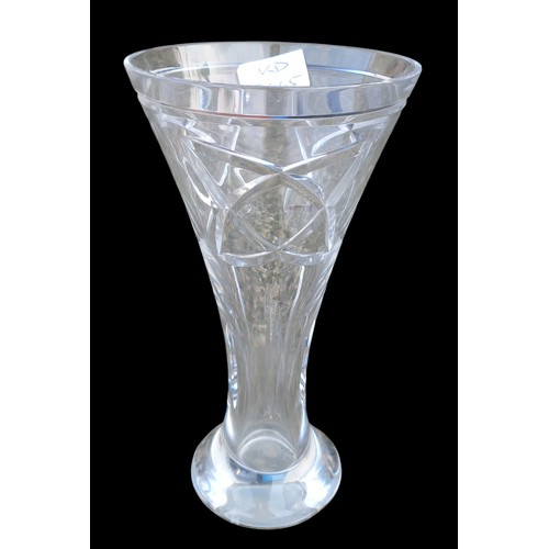 58 - PAIR OF TYRONE CRYSTAL CANDLE HOLDERS AND VASE