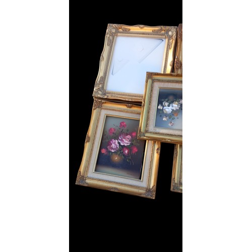 139 - 5 MOULDED GILT FRAMES 4 OF WHICH HAVE PAINTINGS