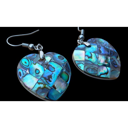 238 - PAIR OF HEART SHAPE ABALONE SHELL EARRINGS