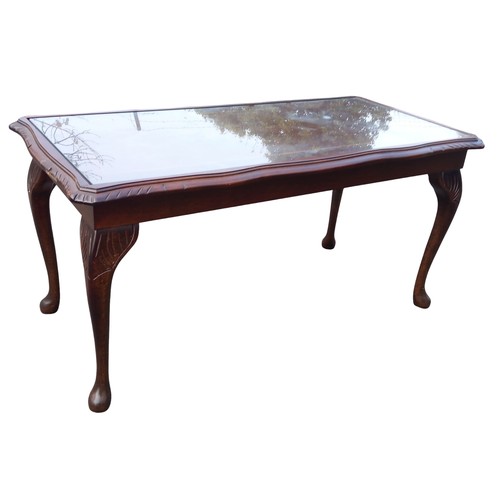 259 - GLASS TOP MAHOGANY COFFEE TABLE