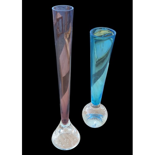 269 - 2 COLOURED GLASS BUD VASES