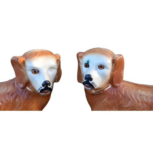 275 - PAIR OF ANTIQUE MANTLE DOGS ...ONE EYE MISSING