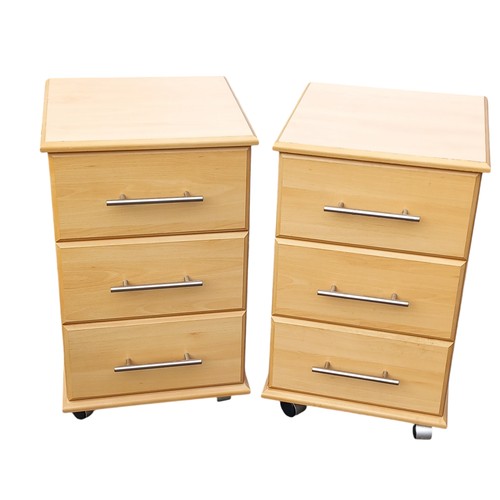 298 - PAIR OF 3 DRAWER BEECH BEDSIDES