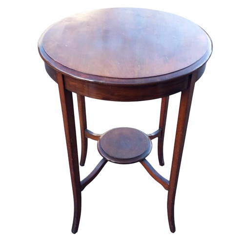 308 - ROUND ANTIQUE LAMP TABLE WITH LOW LEVEL SHELF