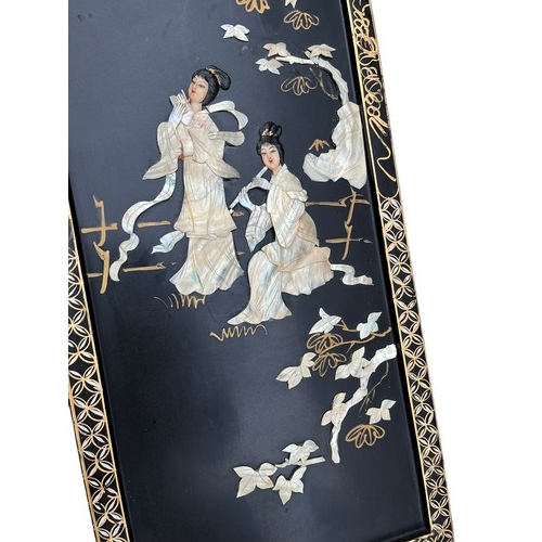 387 - ORIENTAL LAQUERED MOTHER OF PEARL PLAQUE