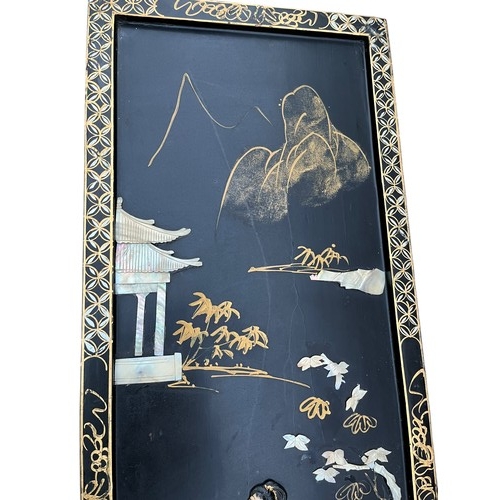 387 - ORIENTAL LAQUERED MOTHER OF PEARL PLAQUE