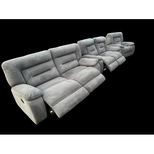 407 - AS NEW 3, 2, 1 GREY FINISHED SUITE WITH AN ELECTRIC RECLINING ARMCHAIR