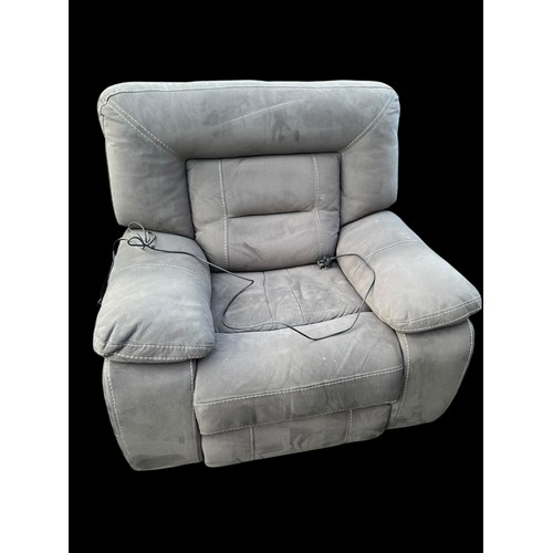 407 - AS NEW 3, 2, 1 GREY FINISHED SUITE WITH AN ELECTRIC RECLINING ARMCHAIR