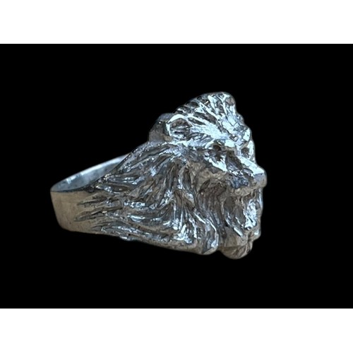 603 - A ROARING LION SILVER RING