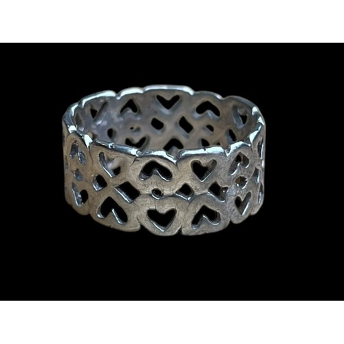 617 - A SILVER OPENWORK HEART RING