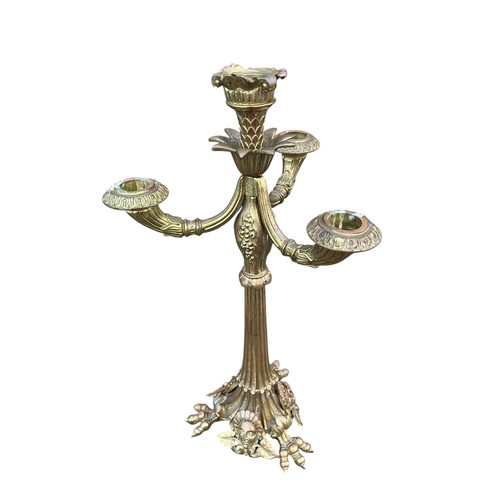 425A - AN ORNATE CLAW FOOTED BRASS CANDLELABRA