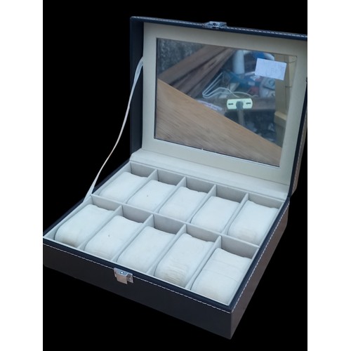 46 - A WATCH BOX WITH 10 FITTINGS