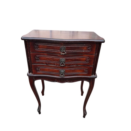 49 - MAHOGANY 3 DRAWER LAMP TABLE ON QUEEN ANNE LEG