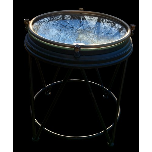 68 - NEW EBONY/GILT SIDE TABLE WITH CLOCK UNDER GLASS