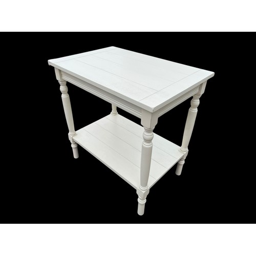 111 - A NEW 2 TIERED SIDE TABLE ( SLIGHT TRANSIT MARK)