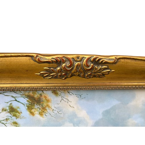 166 - AN ORNATE GILT FRAMED HUNT SCENE