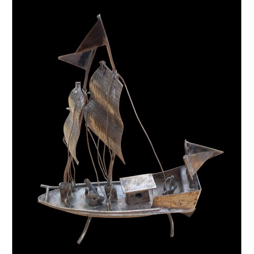 516 - SILVER SAILING SHIP ON STAND