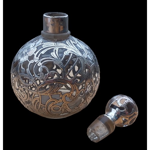 517 - A BEAUTIFUL ANTIQUE SILVER COVERED PERFUME/SCENT BOTTLE