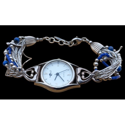 232 - SILVERMOON SILVER WATCH WITH LAPIS BEAD DETAIL