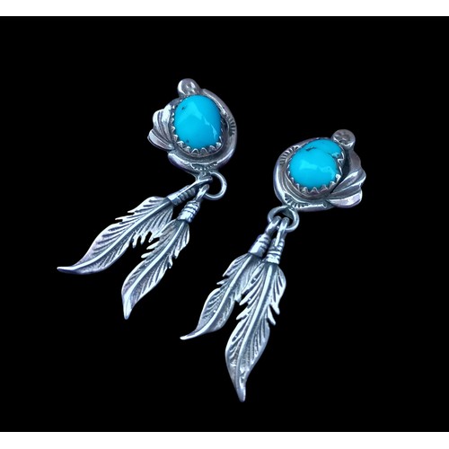 238 - SILVER TURQ SET NATIVE AMERICAN STYLE EARRINGS