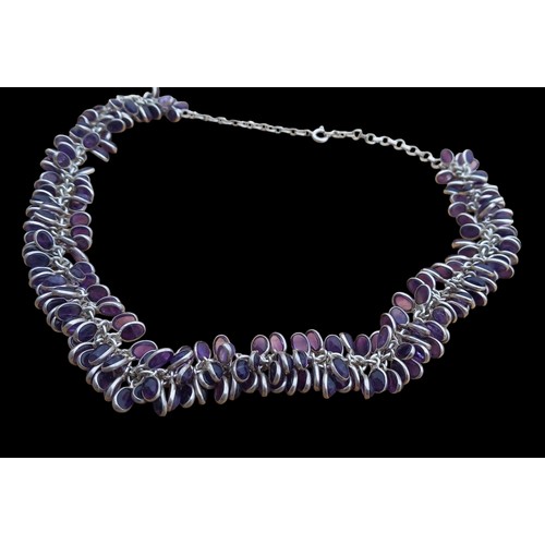 240 - BEAUTIFUL SILVER AND AMETHYST LEAF STYLE NECKLACE 55g