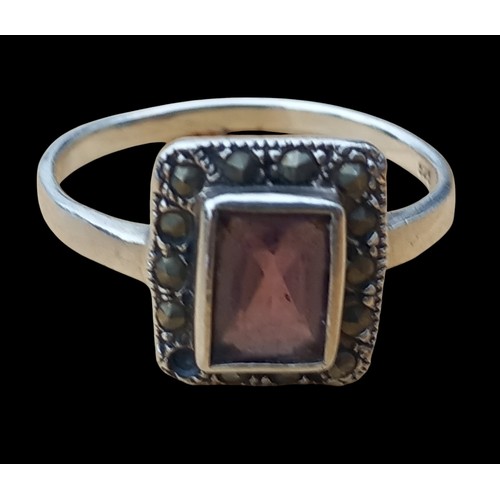 249 - SILVER AMETHYST AND MARCASITE RING SIZE O