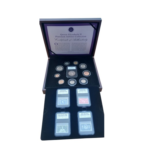 758 - A CASED SET OF QUEEN ELIZABETH II CORONATION  STAMPS AND COINS