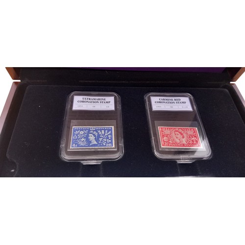 758 - A CASED SET OF QUEEN ELIZABETH II CORONATION  STAMPS AND COINS