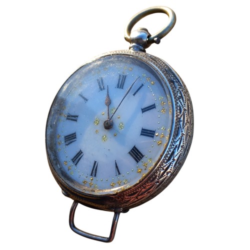 608 - SMALL ENGRAVED SILVER LADIES POCKET WATCH