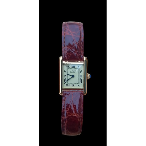 667 - A CARTIER SILVER GOLD PLATED MUST DE CARTIER TANK WATCH  A CREAM RECTANGULAR DIAL  CARTIER TO no 11 ... 